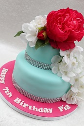birthday cake with silk flowers